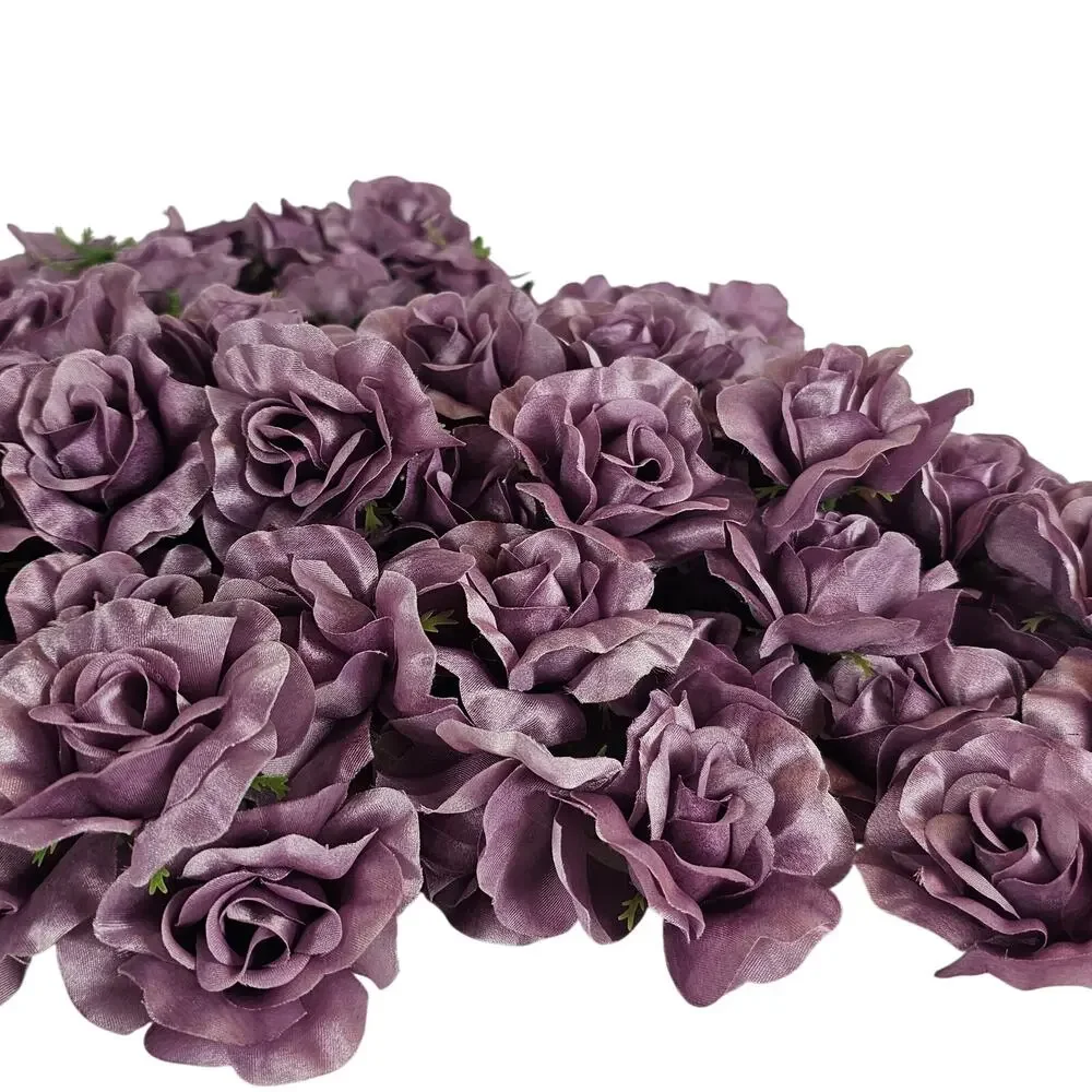 50 Plum Purple Satin Open Rose Stemless Wedding Floral Craft DIY Wreath 2.5